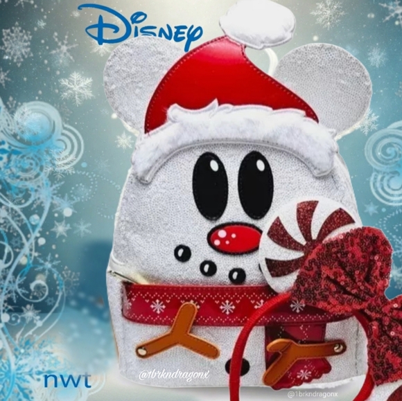 NWT Mickey Mouse Christmas Snowman Backpack Set Ears Wallet Bag Combo Disney - Picture 9 of 16